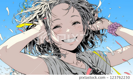 Cheerful young woman delighted with open arms Cheerful young woman delighted with open arms 123762230