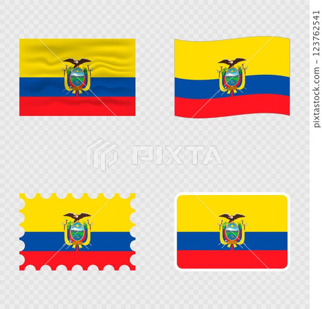Ecuador national flag in four different styles. 123762541