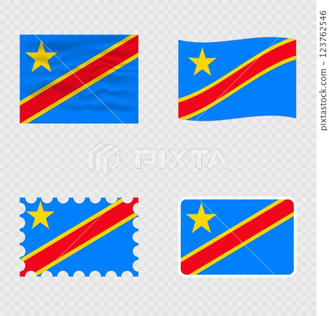 Democratic Republic of the Congo national flag in four different styles. 123762546