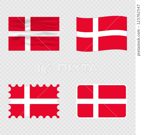 Denmark national flag in four different styles. 123762547