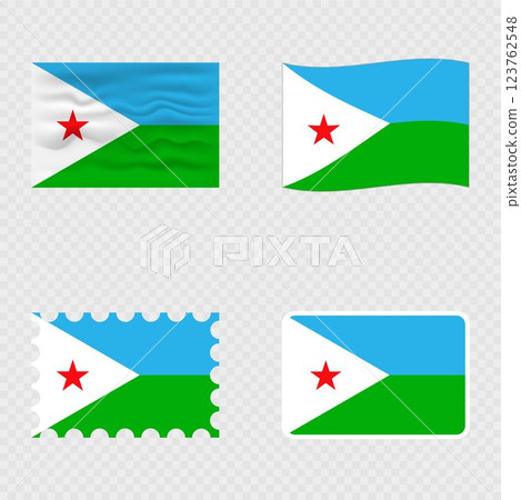 Djibouti national flag in four different styles. Djibouti national flag in four different styles. 123762548