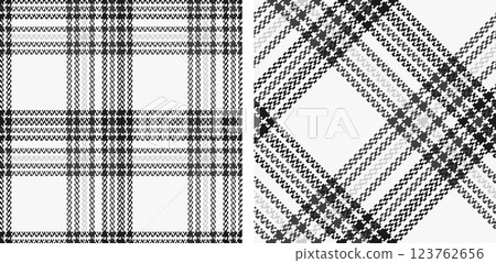Set black and white check plaid seamless vector pattern. Set black and white check plaid seamless vector pattern. 123762656