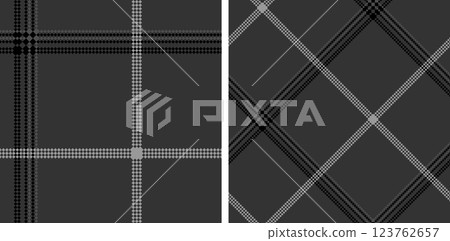 Set black and white check plaid seamless vector pattern. Set black and white check plaid seamless vector pattern. 123762657