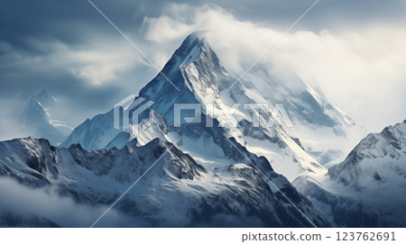 Landscape of mountain peaks summits with snow capped with cloudy 123762691