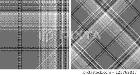 Set black and white check plaid seamless vector pattern. Set black and white check plaid seamless vector pattern. 123762813