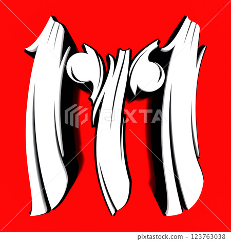 3D rendered illustration. Decorative letter on red background. Low poly art lettering. 123763038