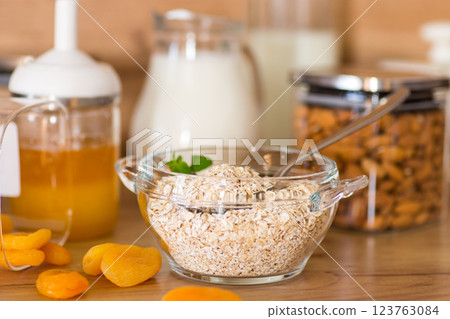 breakfast food set on wooden table breakfast food set on wooden table 123763084