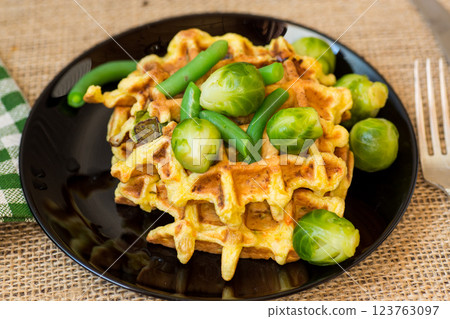 Diet waffles with green vegetables and original serving Diet waffles with green vegetables and original serving 123763097