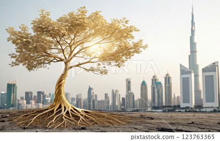 The genesis of a new era: a tree that nourishes the metropolis of the future 123763365