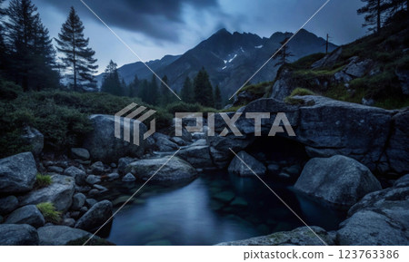 River among boulders, flow, speed, overcoming obstacles, rapids and rocks River among boulders, flow, speed, overcoming obstacles, rapids and rocks 123763386