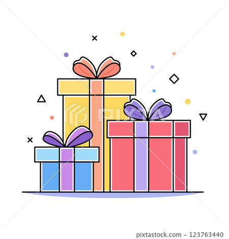 Stack of gift boxes with bows. Stack of gift boxes with bows. 123763440