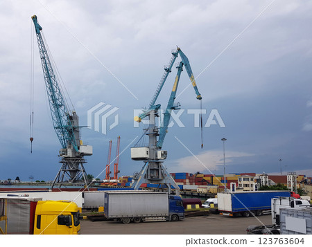 Containers on the ship wreck, cargo export loading 123763604