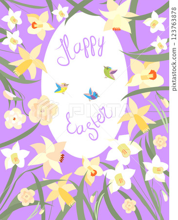 greeting card with Easter bunnies and Easter eggs 123763878
