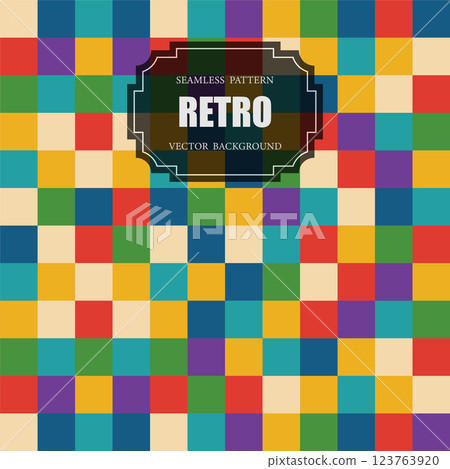 Color seamless retro pattern - bright geometric simple design. Vector repeatable textile background. Vibrant tile mosaic sqaure texture 123763920