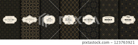 Collection of seamless decorative luxury geometric patterns. Repeatable ornamental elegant royal backgrounds. Symmetry endless vintage prints Collection of seamless decorative luxury geometric patterns. Repeatable ornamental elegant royal backgrounds. Symmetry endless vintage prints 123763921