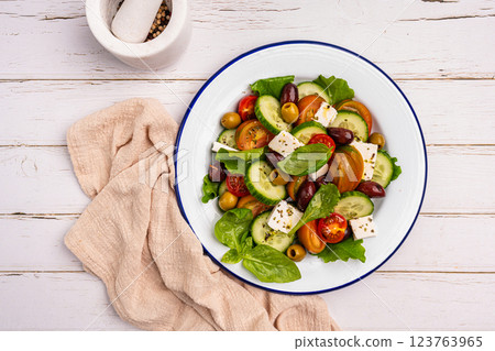 Greek salad with fresh vegetables 123763965