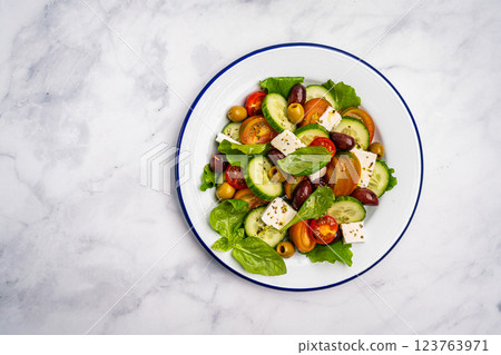 Greek salad with fresh vegetables Greek salad with fresh vegetables 123763971