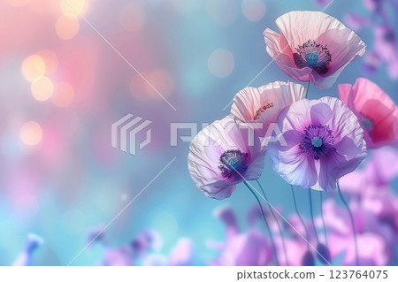 meadow with red poppies blue sky in the background 123764075