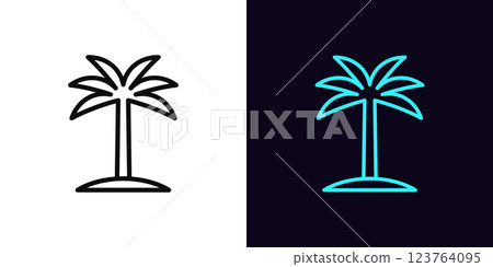 Outline palm tree icon, with editable stroke. Coconut palm tree, tropical oasis. Exotic palm island and tropical paradise, summer holiday in Hawaii, California beach, vacation in Miami. Vector icon 123764095