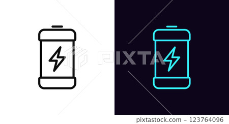 Outline electric battery icon, with editable stroke. Battery with lightning icon, charging accumulator. Energy efficiency level, electricity consumption control, device power management. Vector icon 123764096