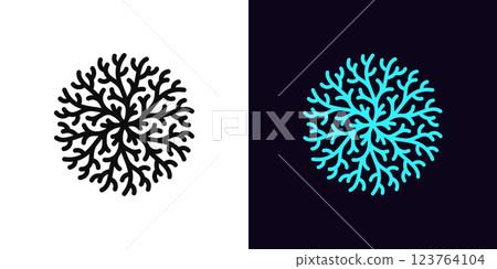 Outline coral tree icon, with editable stroke. Coral reef icon, geometric pattern of nautical plant. Round coral pattern, spa treatments, coastal coralline seaweed, marine plant branch. Vector icon 123764104
