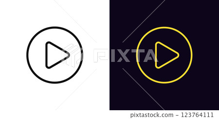 Outline play button icon, with editable stroke. Round play button, start media icon. Streaming service, multimedia player, start play, music and video content, game stream, entertainment. Vector icon 123764111