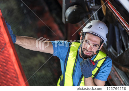 Engineer checking construction process railway and checking work on railroad station . Engineer checking construction process railway and checking work on railroad station . 123764258