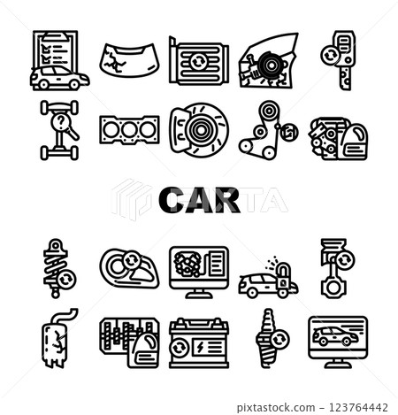 Car Service Technical Maintenance Icons Set Vector Car Service Technical Maintenance Icons Set Vector 123764442