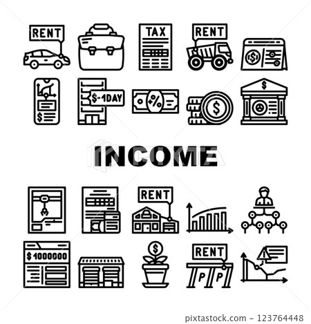 Passive Income Finance Earning Icons Set Vector Passive Income Finance Earning Icons Set Vector 123764448