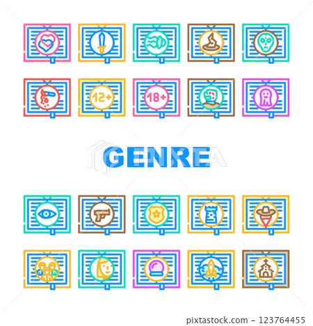 Literary Genre Categories Classes Icons Set Vector 123764455