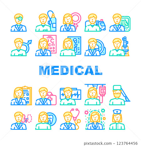 Medical Speciality Health Treat Icons Set Vector Medical Speciality Health Treat Icons Set Vector 123764456