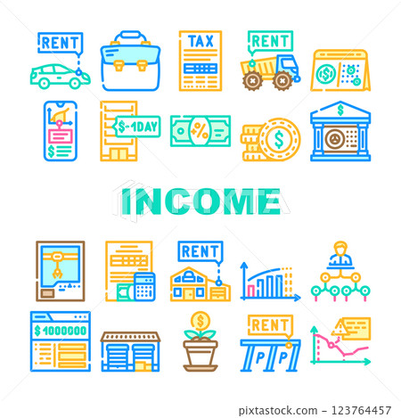 Passive Income Finance Earning Icons Set Vector Passive Income Finance Earning Icons Set Vector 123764457
