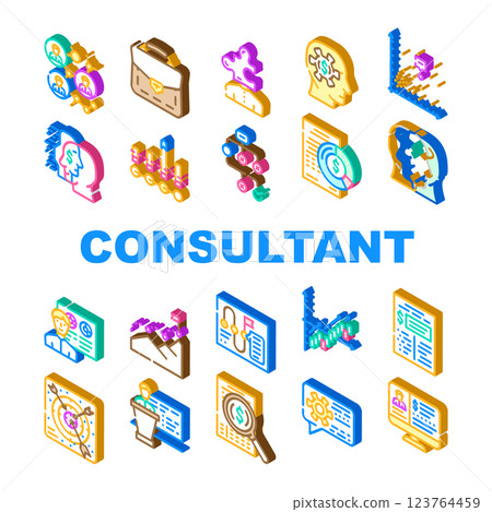 Business Consultant Advicing Icons Set Vector Business Consultant Advicing Icons Set Vector 123764459