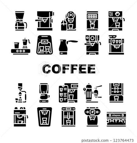 Coffee Machine Barista Equipment Icons Set Vector Coffee Machine Barista Equipment Icons Set Vector 123764473