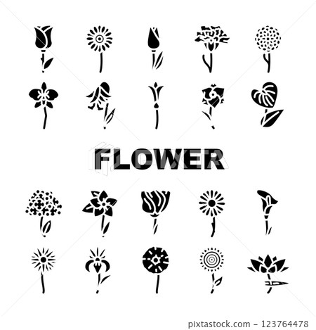 Flower Natural Aromatic Plant Icons Set Vector 123764478