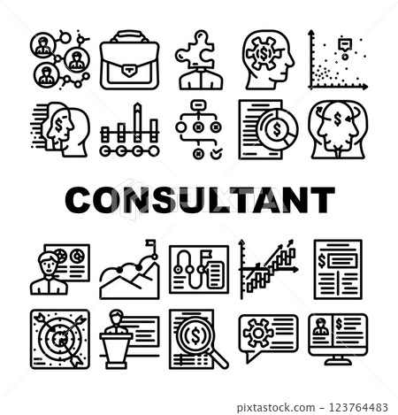 Business Consultant Advicing Icons Set Vector Business Consultant Advicing Icons Set Vector 123764483