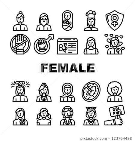 Female Occupation And Profession Icons Set Vector Female Occupation And Profession Icons Set Vector 123764488
