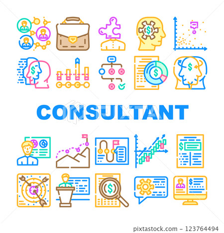 Business Consultant Advicing Icons Set Vector 123764494