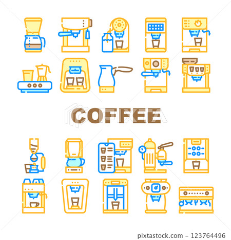 Coffee Machine Barista Equipment Icons Set Vector Coffee Machine Barista Equipment Icons Set Vector 123764496