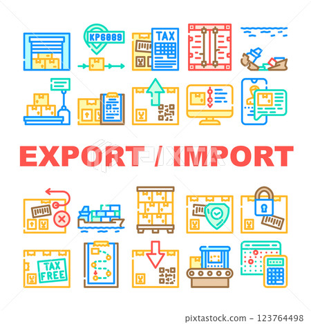 Export And Import Transportation Icons Set Vector 123764498