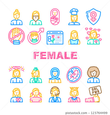 Female Occupation And Profession Icons Set Vector 123764499