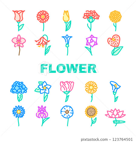 Flower Natural Aromatic Plant Icons Set Vector 123764501