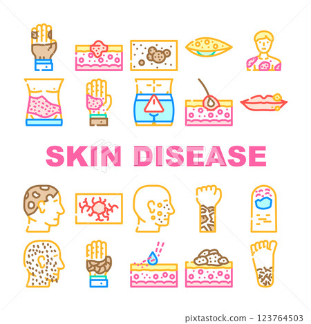 Skin Disease Human Health Problem Icons Set Vector 123764503