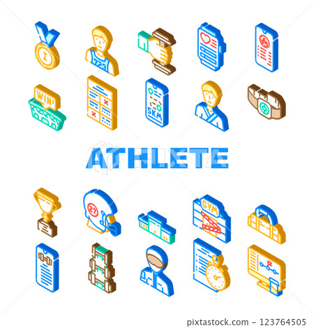 Athlete Sport Equipment And Award Icons Set Vector 123764505