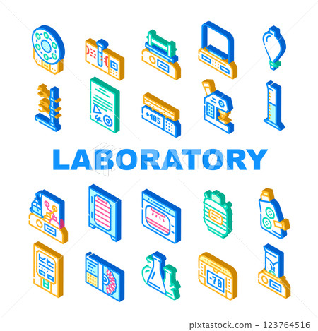 Laboratory Equipment For Analysis Icons Set Vector 123764516