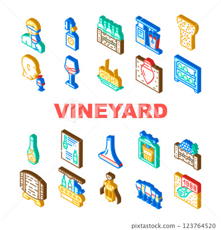 Vineyard Production Alcohol Drink Icons Set Vector 123764520