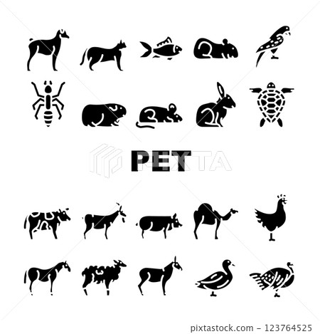 Pet Domestic, Farm And Sea Aqua Icons Set Vector Pet Domestic, Farm And Sea Aqua Icons Set Vector 123764525