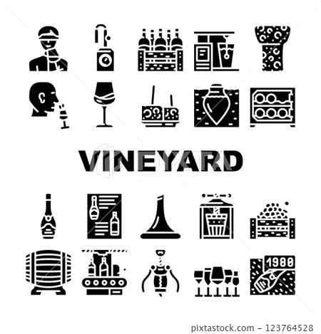 Vineyard Production Alcohol Drink Icons Set Vector Vineyard Production Alcohol Drink Icons Set Vector 123764528