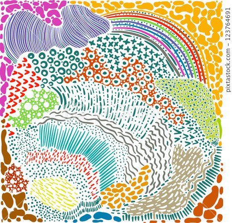 Fun colorful line doodle seamless pattern. Creative abstract art background. 123764691