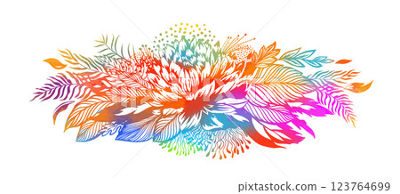 Horizontal floral colored vintage composition. hand drawing. Not AI, Vector illustration 123764699